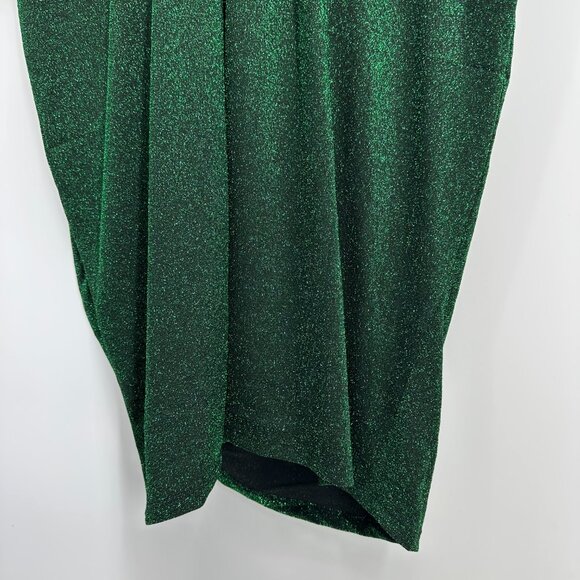 Eloquii Lurex Shimmer Dress 22 Tulip Hem Asymmetrical Cocktail Party Green - Picture 10 of 15
